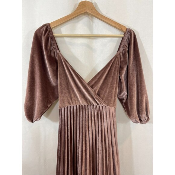 ASOS Maternity Dress Women 8 Velvet Pleat Midi Dusky Pink Holiday Fall Mauve - Picture 6 of 10
